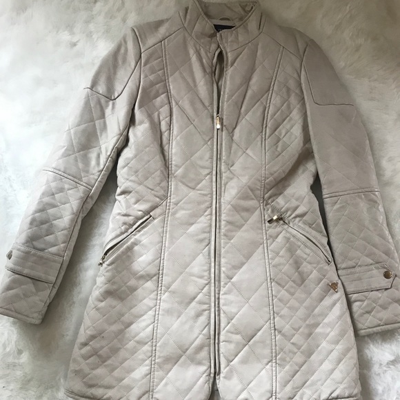 Quilted Faux Leather Cream Coat - Picture 1 of 3